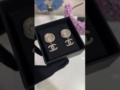 Alta durabilidade brincos de cristal de luxo Double C pendente brincos com pérolas