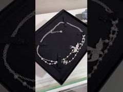 Colar de pérola de cristal de pássaro de prata com design duplo C 90-100cm comprimento ajustável